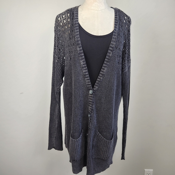 Y2K Charcoal Crochet Knit Cardigan Sweater Whimsigoth Dark Fairy Size M Witchy - Picture 2 of 16